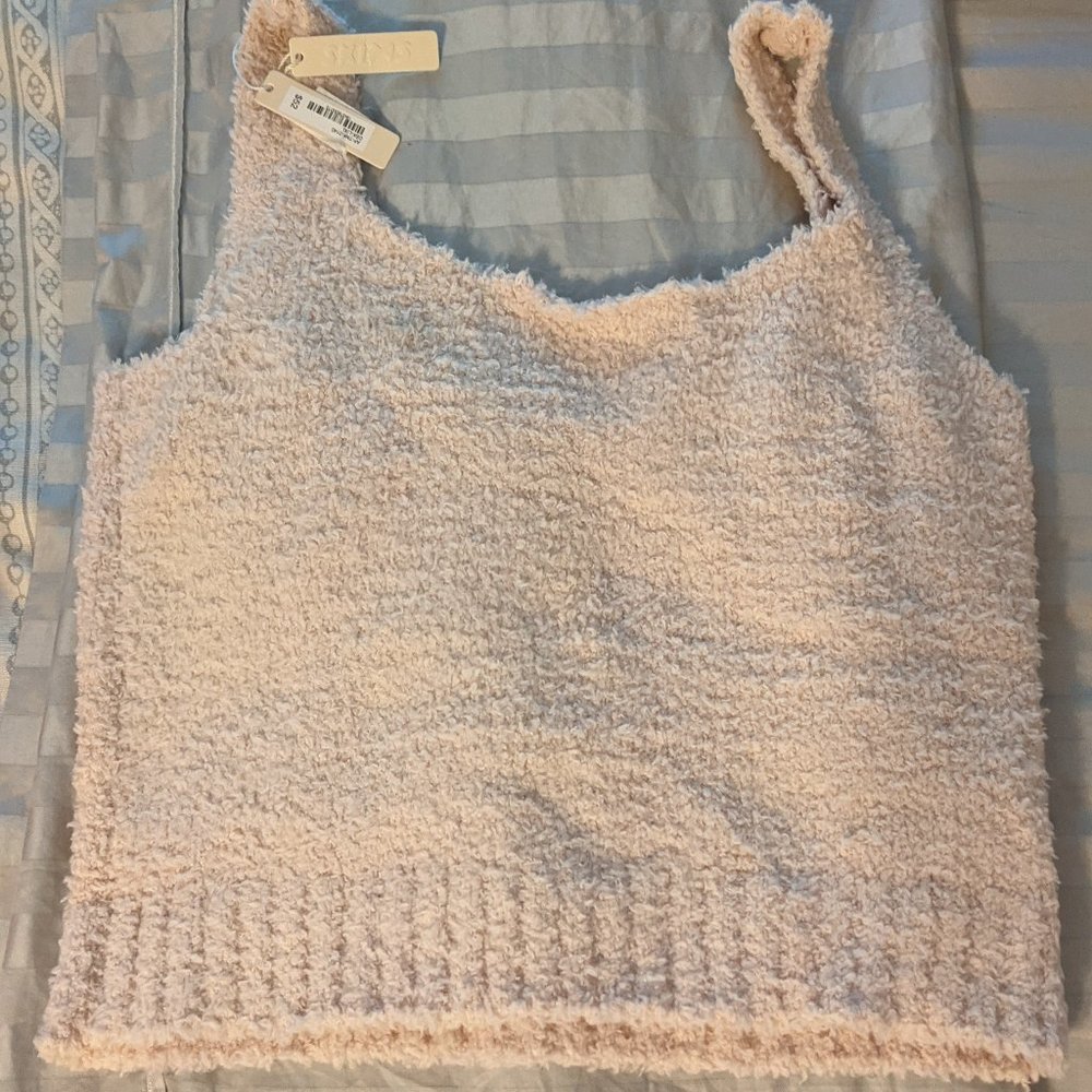 NWT SKIMS crop shearling tank Beige